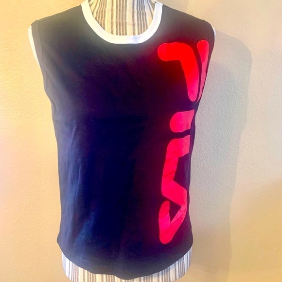 FILA Muscle Top Large (Girls /Unisex) FILA Logo Black Red 100% Cotton Tank - Picture 1 of 14